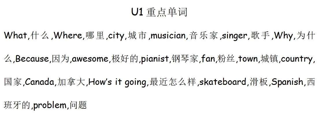U1重点单词